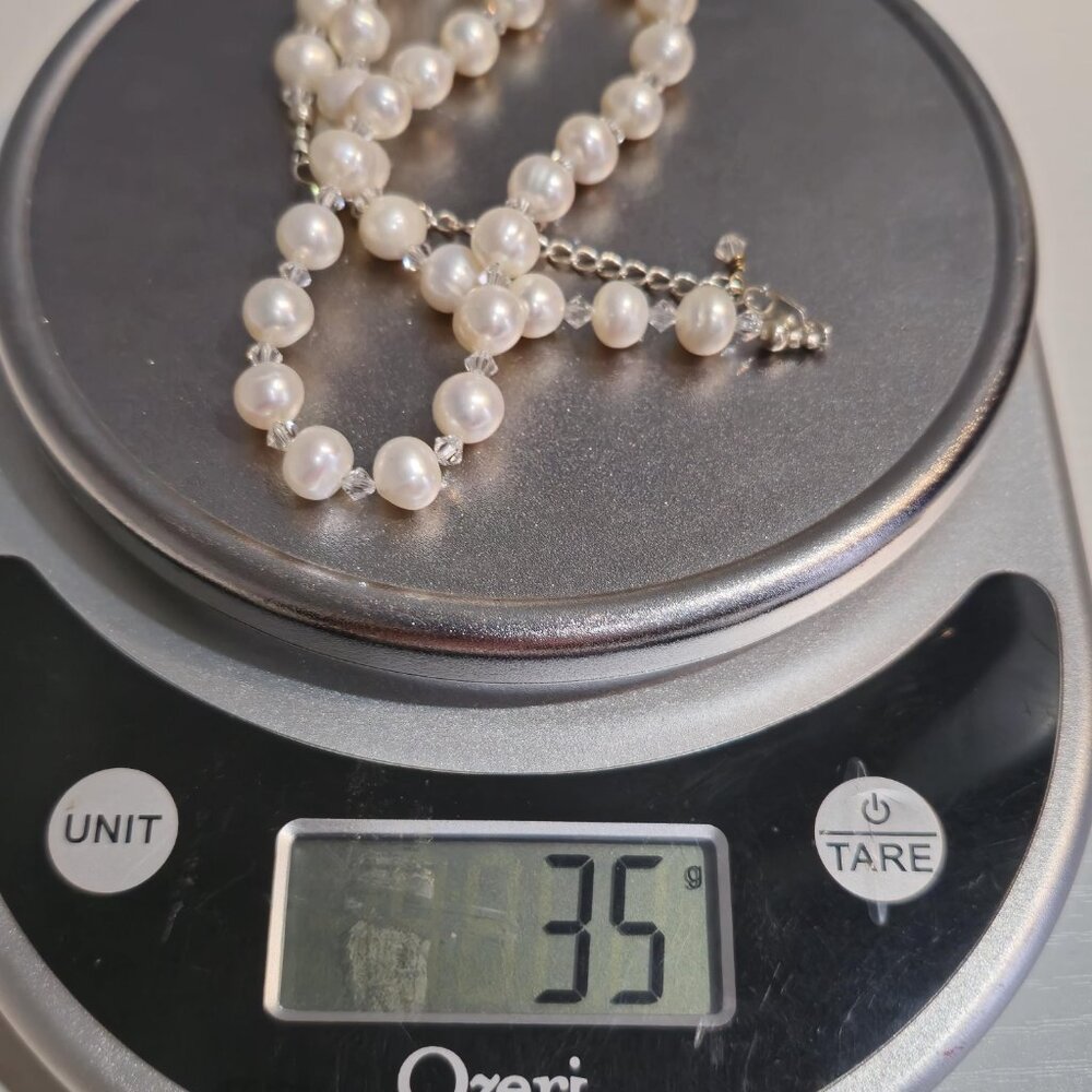 20 Inch Sterling Silver Genuine Pearls And Crystals Necklace B148 - Picture 7 of 7